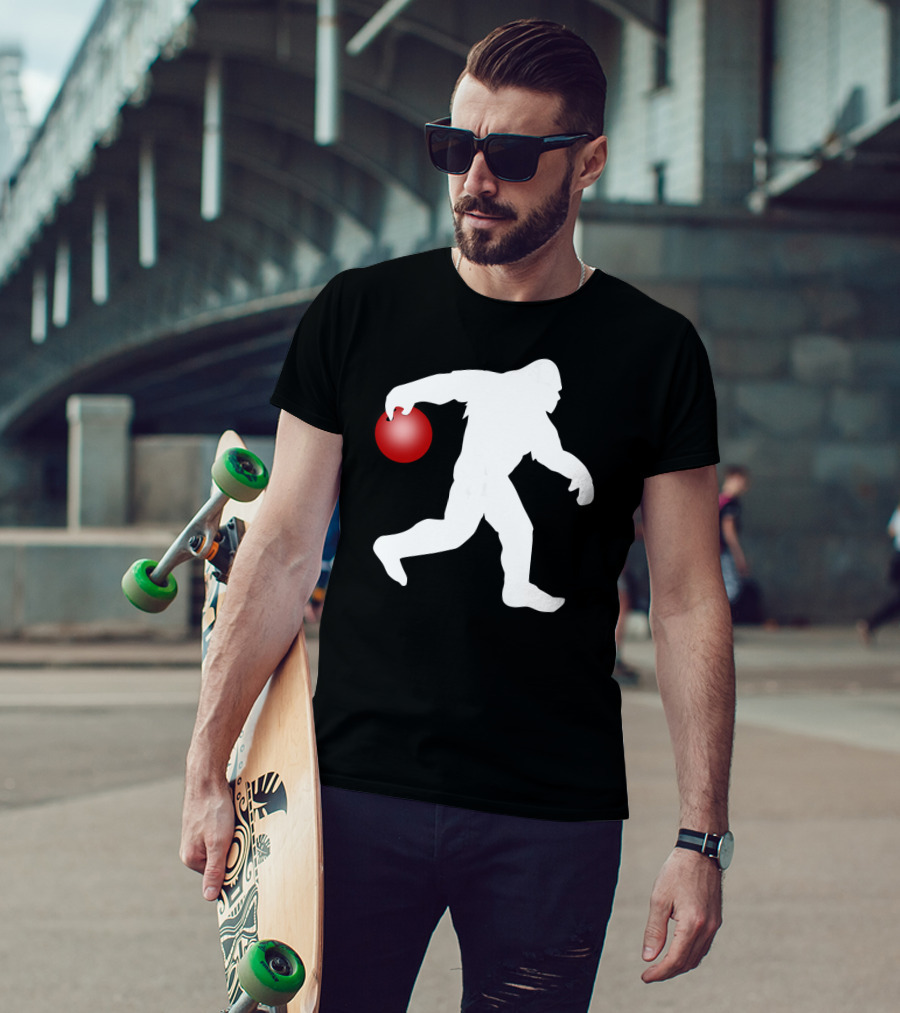 Bigfoot Bowling Silhouette With Red Bowling Ball T-Shirt