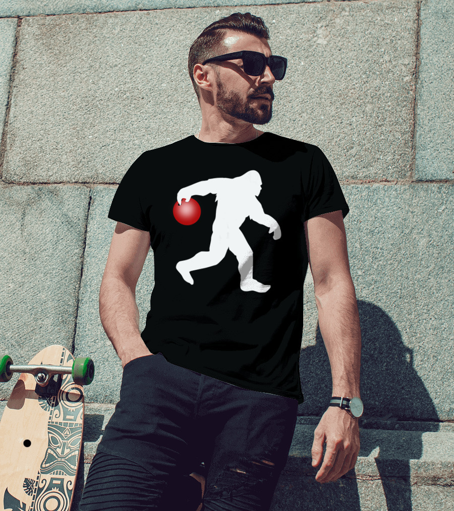 Bigfoot Bowling Silhouette With Red Bowling Ball T-Shirt