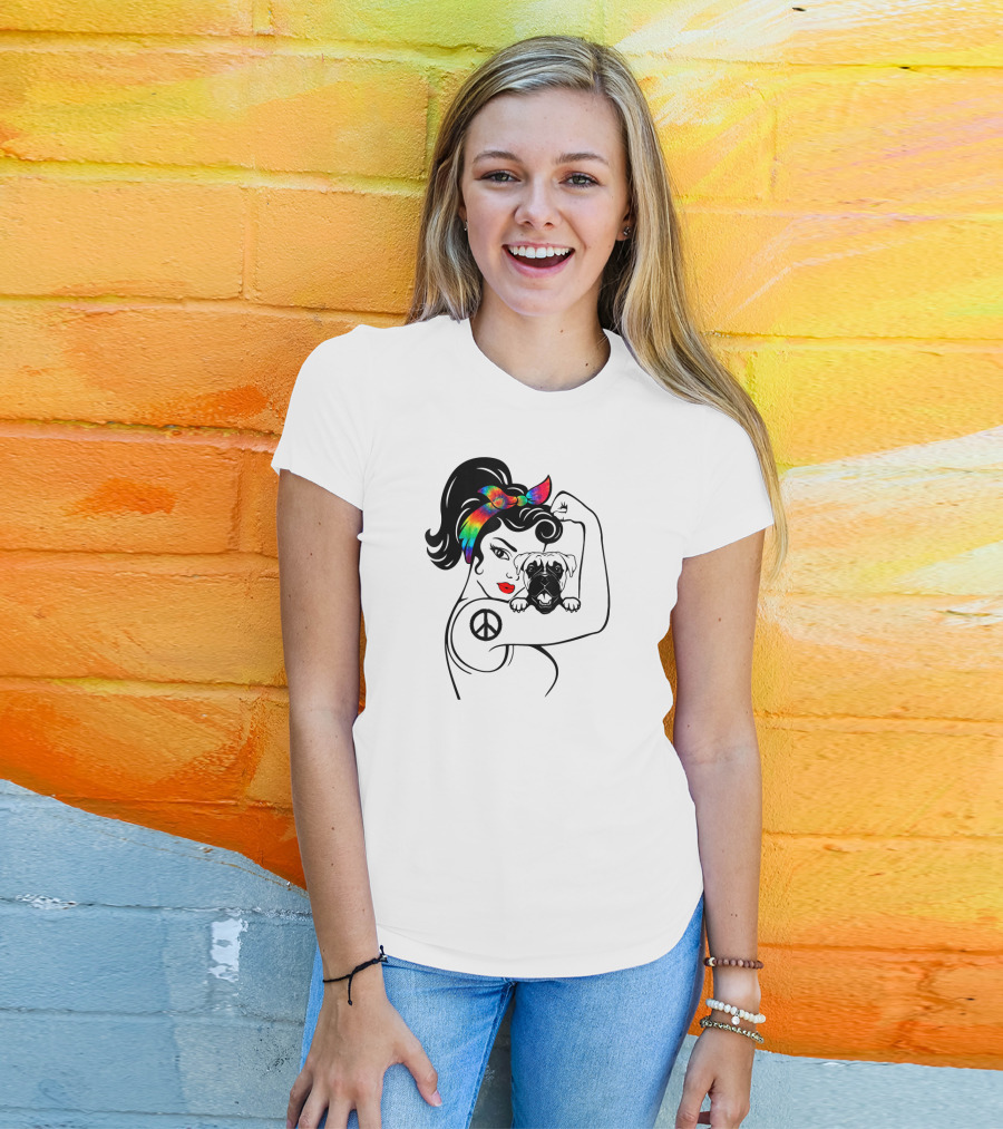 Peace Symbol Hippie Boxer Mom And Dog Lovers Retro T-Shirt