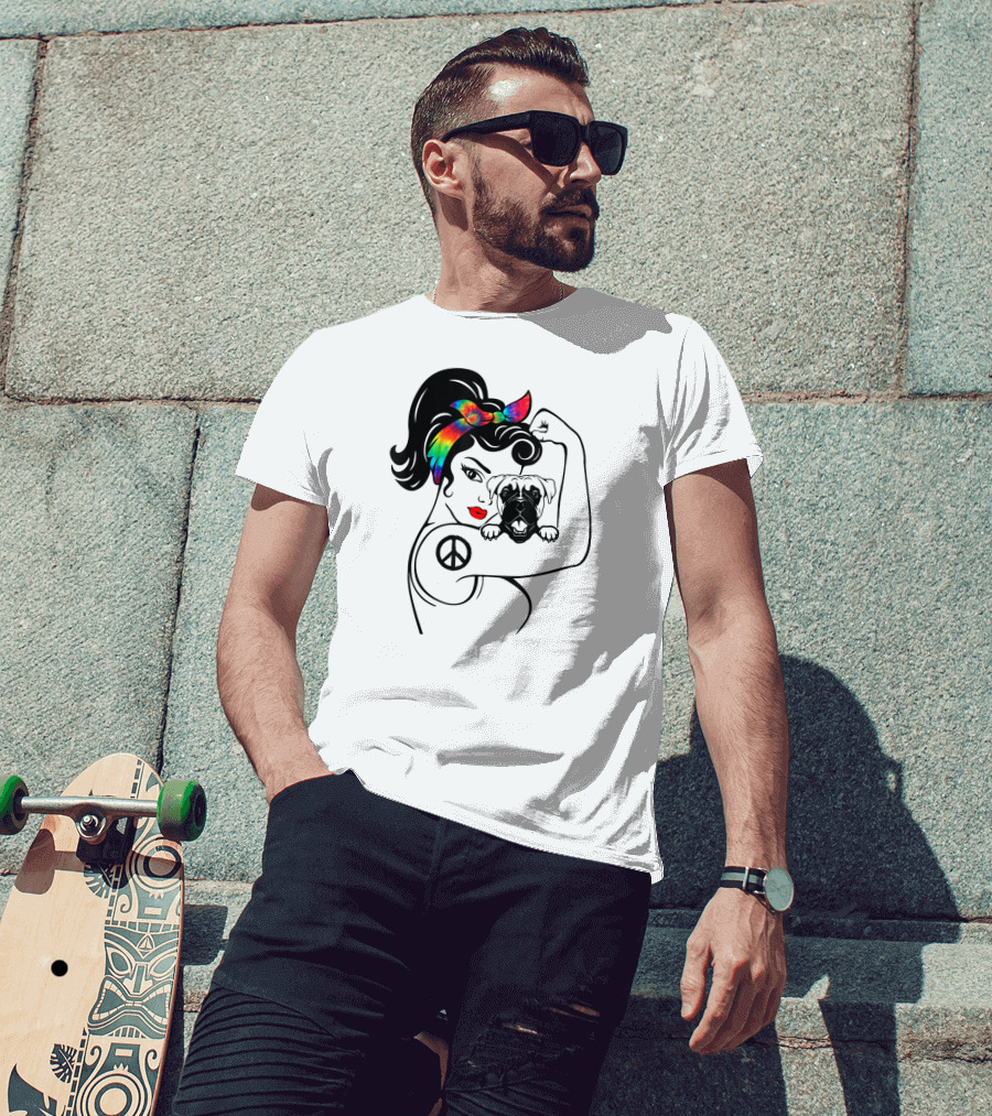 Peace Symbol Hippie Boxer Mom And Dog Lovers Retro T-Shirt