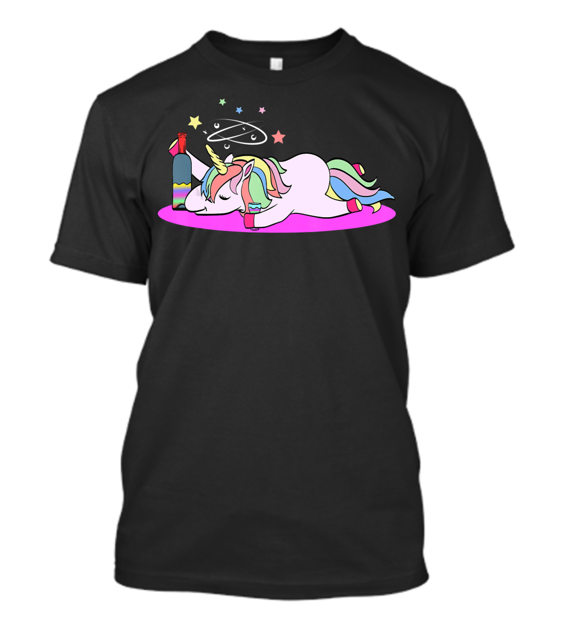 Funny Drunken Unicorn Rainbow Wine Party T-Shirt