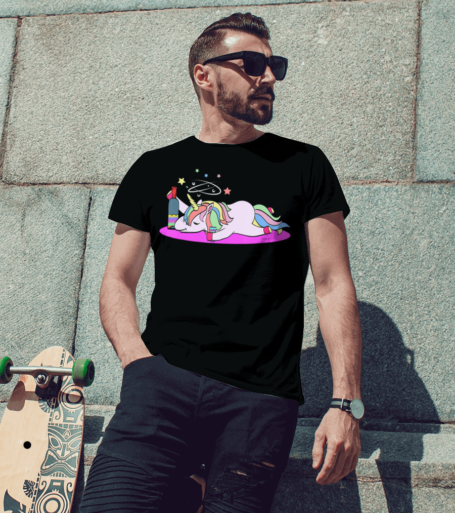 Funny Drunken Unicorn Rainbow Wine Party T-Shirt