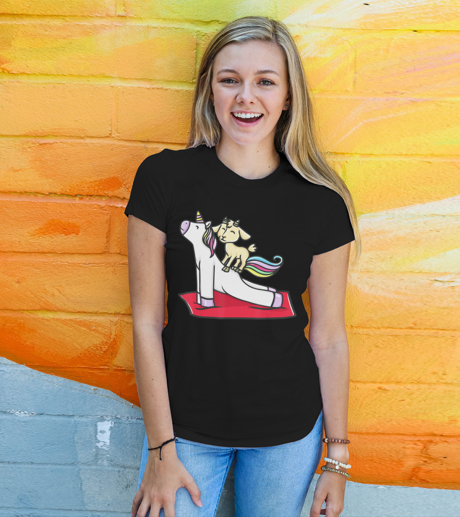 Goat Balancing On Yoga Unicorn Rainbow Mane T-Shirt