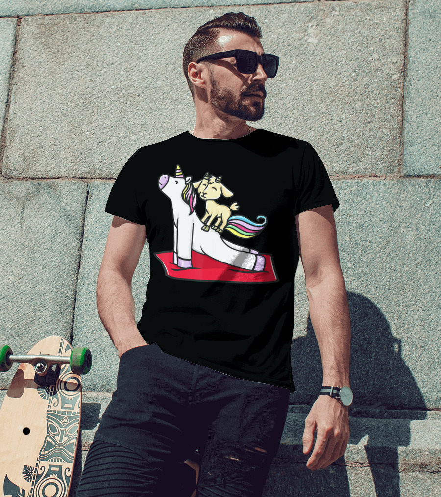 Goat Balancing On Yoga Unicorn Rainbow Mane T-Shirt