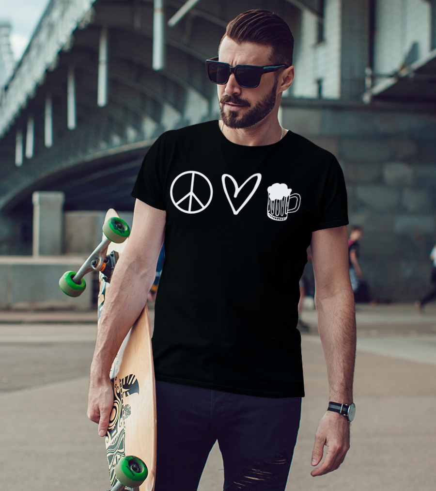 Peace Love Beer Funny Cool T-Shirt