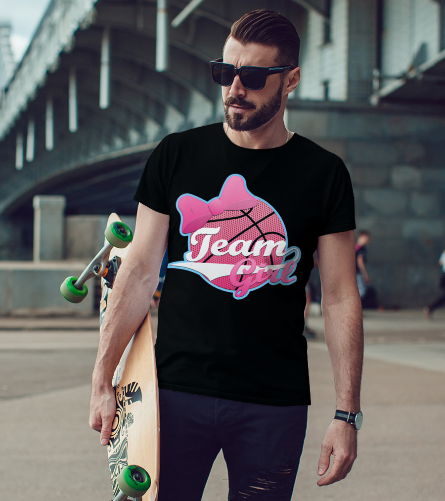 Gender Reveal Party Team Pink Girl Basketball Bow T-Shirt