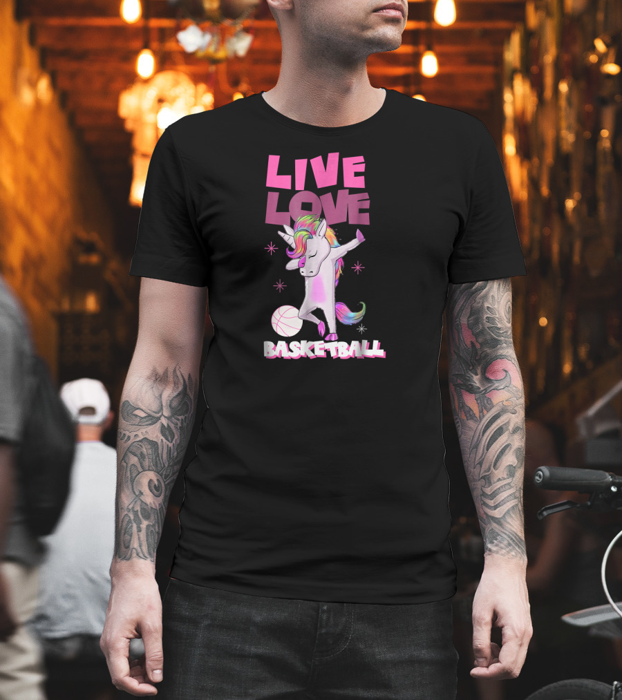 Live Love Basketball Dabbing Unicorn T-Shirt
