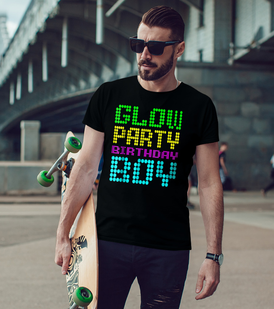 Glow Party Birthday Boy Colorful Dot Text T-Shirt