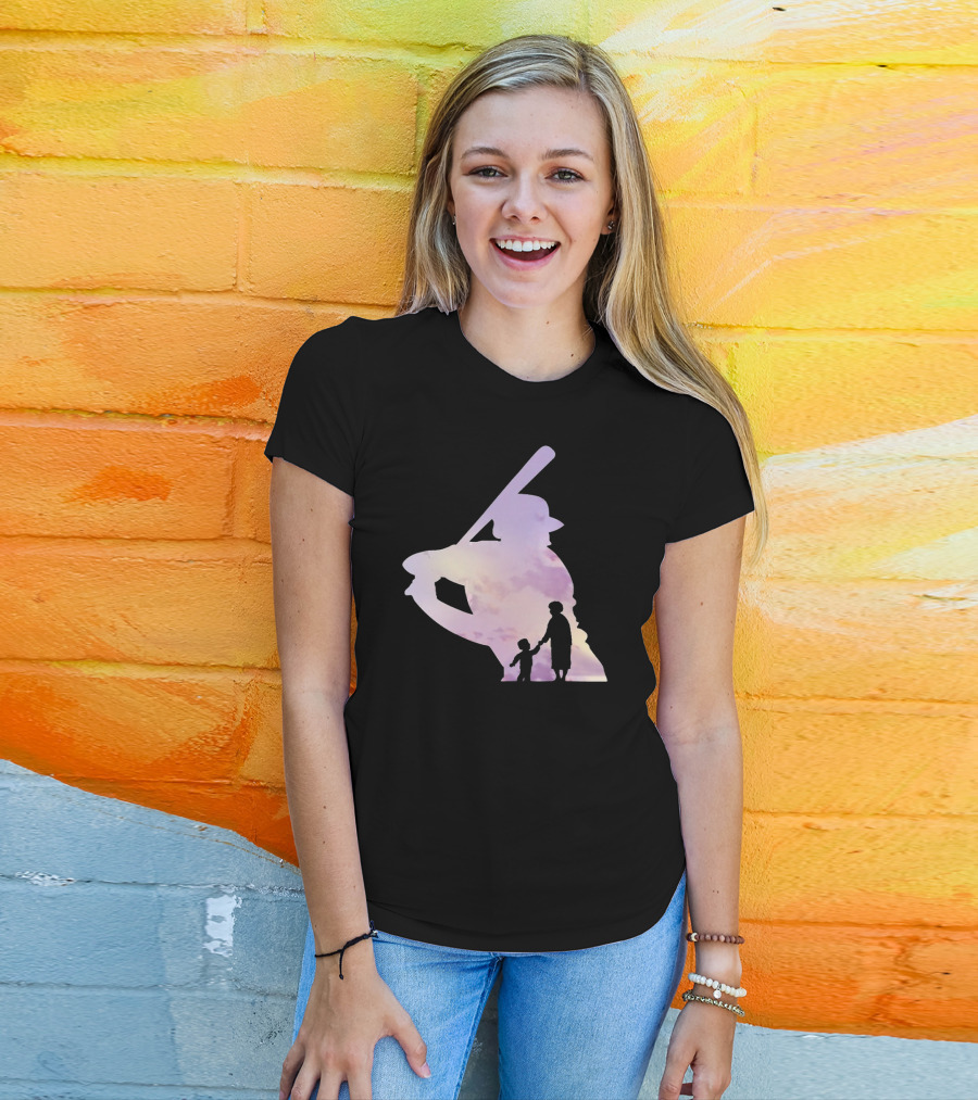 Grandma Behind Every Player Baseball Silhouette With Child Holding Hands T-Shirt