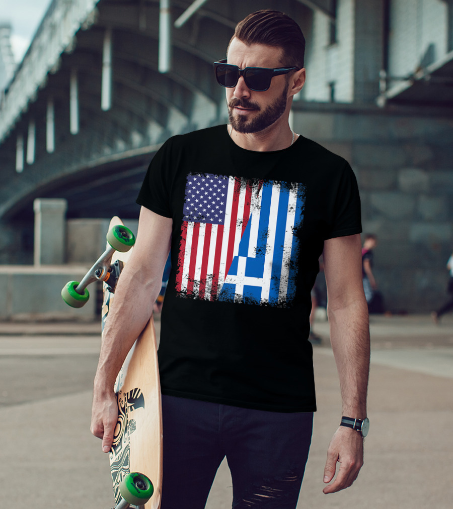 Half Greek Flag Vintage Greece U.S. Split Distressed American Greek Flags T-Shirt