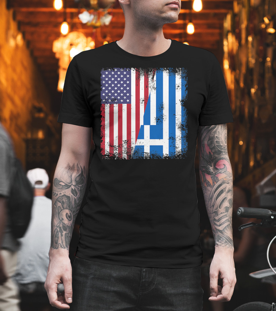Half Greek Flag Vintage Greece U.S. Split Distressed American Greek Flags T-Shirt