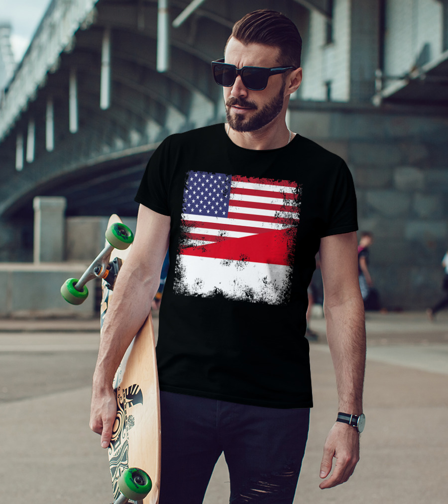 Half Indonesian Half American Flag Vintage Indo USA Fusion T-Shirt