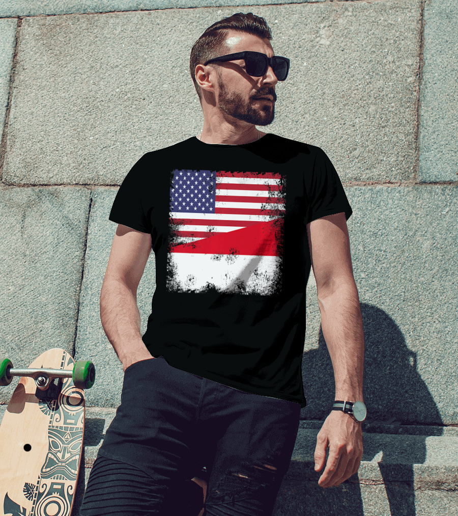 Half Indonesian Half American Flag Vintage Indo USA Fusion T-Shirt
