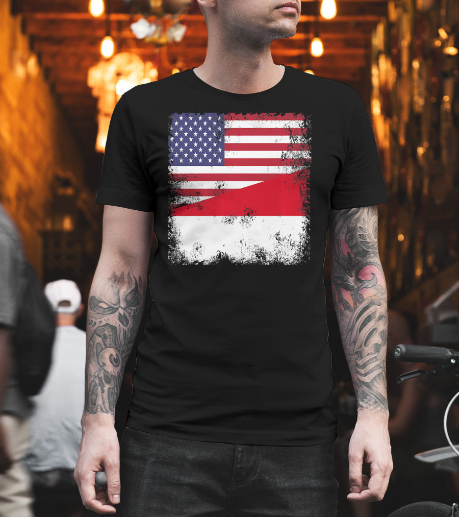 Half Indonesian Half American Flag Vintage Indo USA Fusion T-Shirt