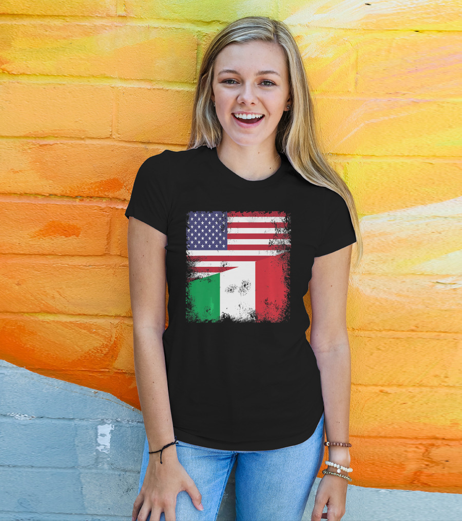 Half Italian Flag Vintage Italy U.S. American Grunge T-Shirt