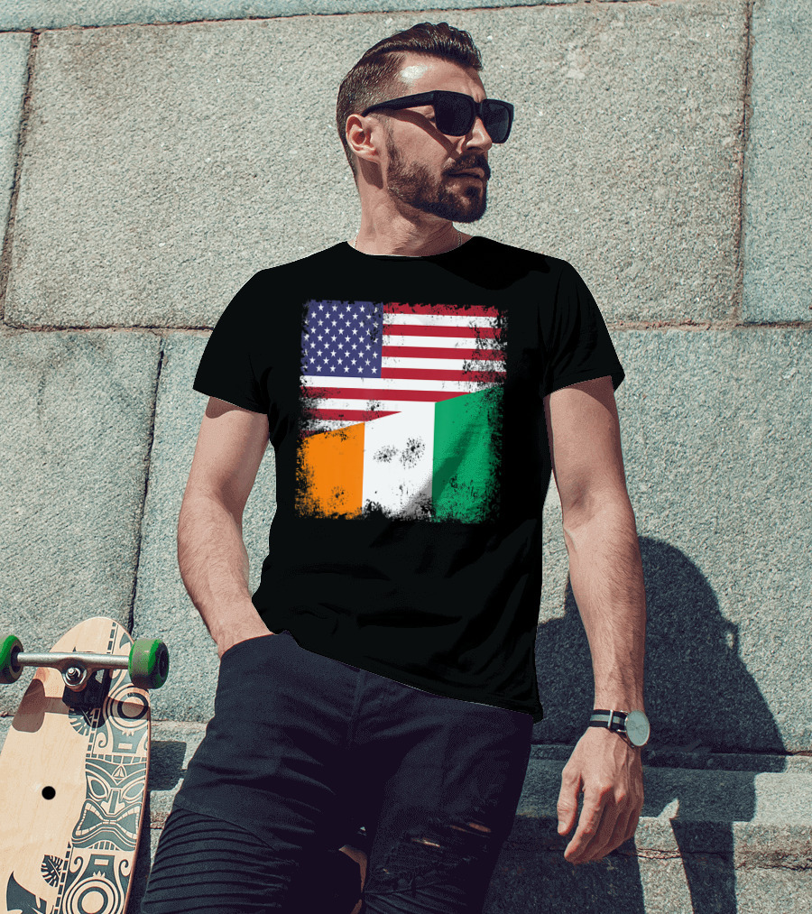 Half Ivorian Flag Vintage Cote D'I With Distressed USA Flag T-Shirt