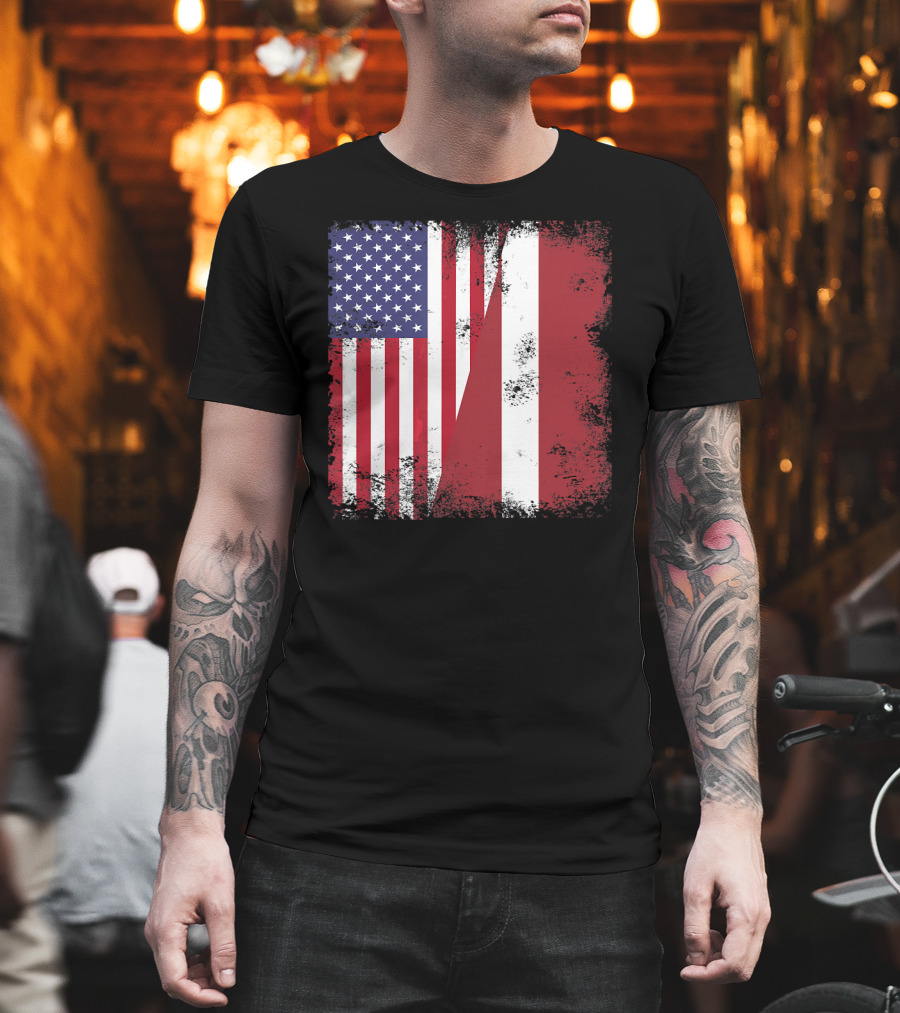 Half Latvian Half American Flag Vintage Latvia U T-Shirt