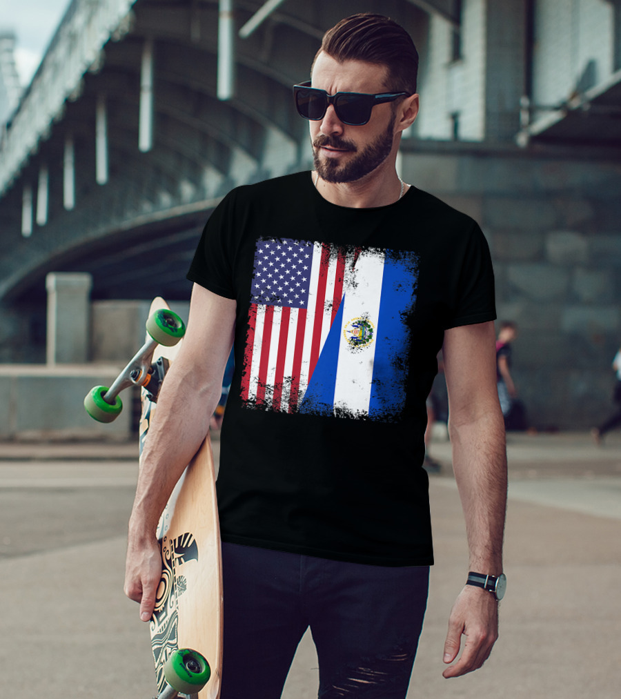 United States And Half Salvadoran Flag Vintage El Sal T-Shirt