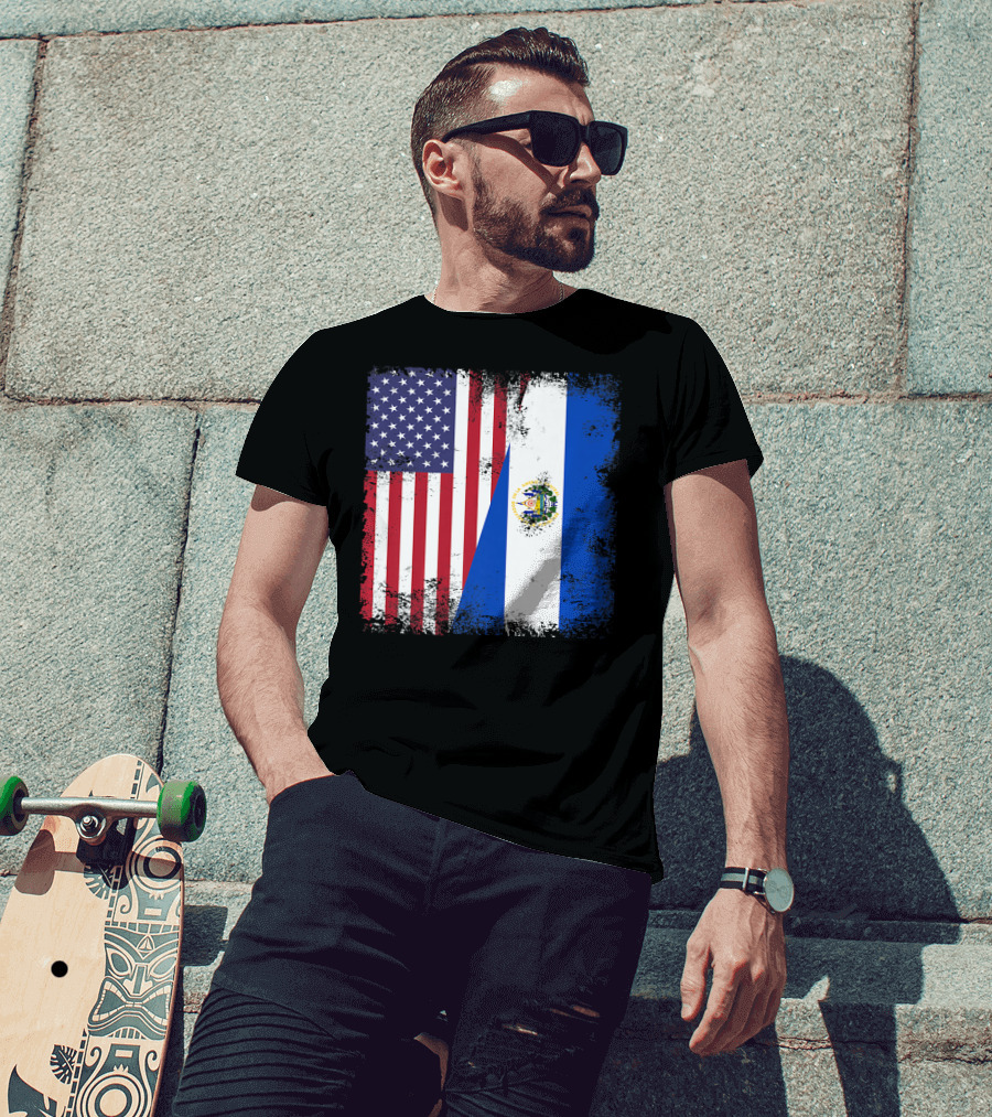 United States And Half Salvadoran Flag Vintage El Sal T-Shirt