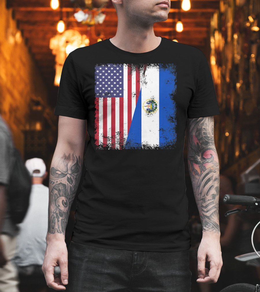 United States and Half Salvadoran Flag Vintage El Sal T-Shirt