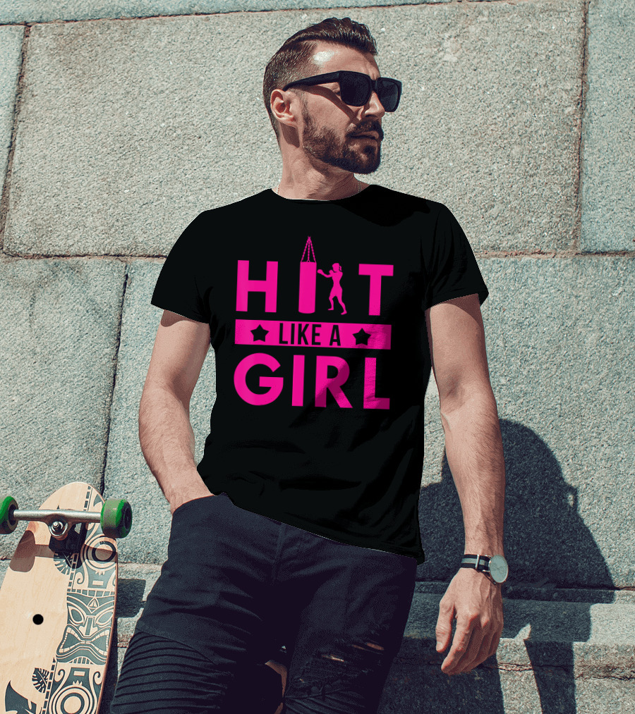 Hit Like A Girl Boxing Punching Bag Boxer T-Shirt
