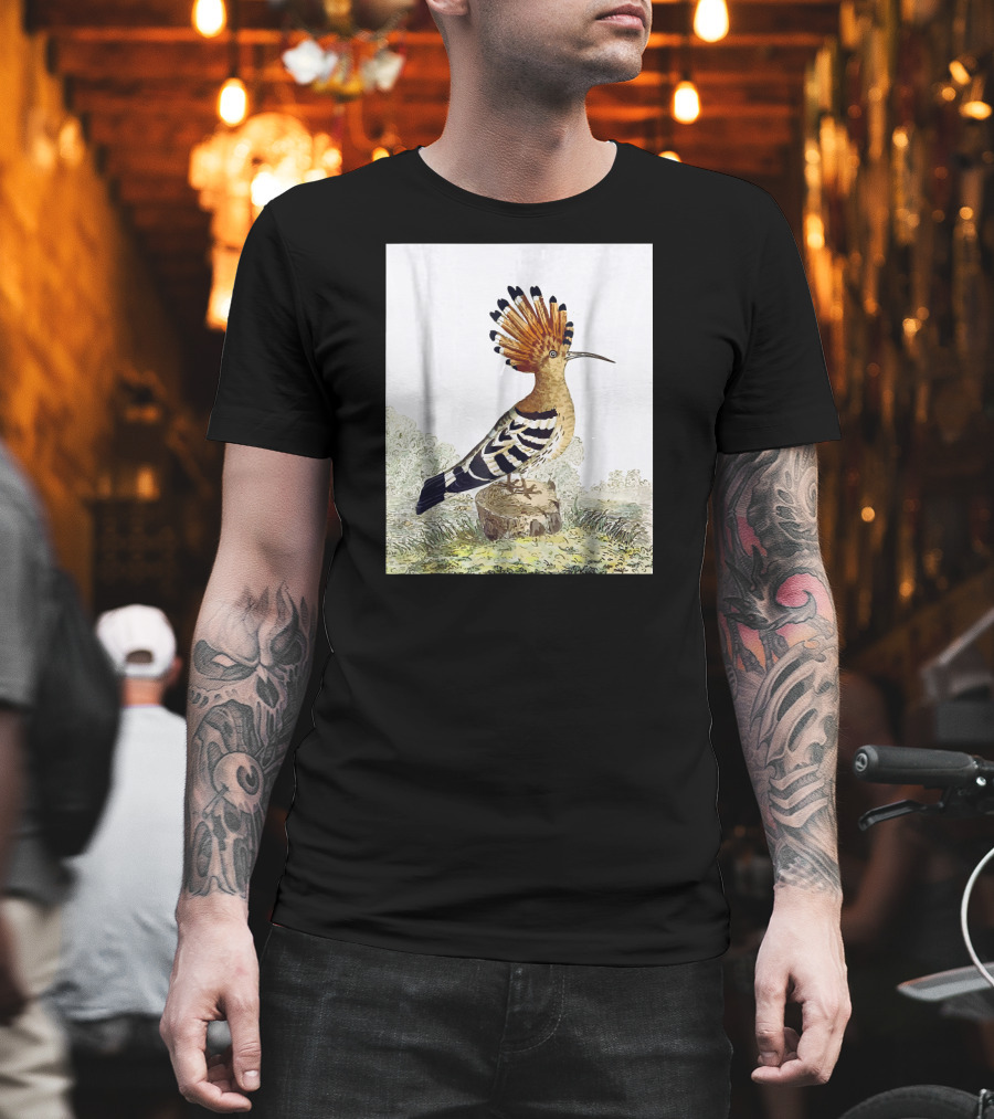 Hoopoe Bird Watercolor on Log Scenic Background T-Shirt