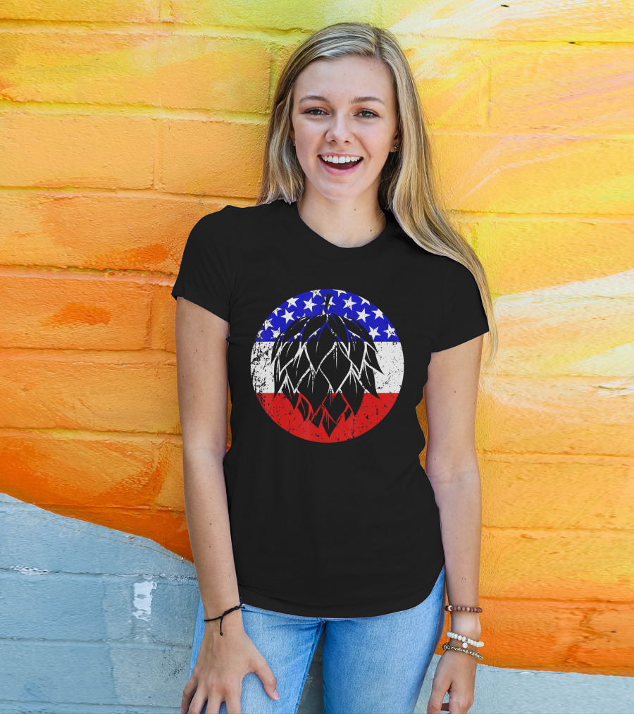 Hops Style Craft Beer American Flag Circle T-Shirt