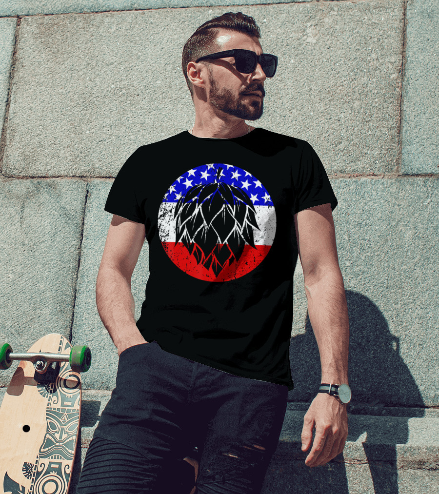 Hops Style Craft Beer American Flag Circle T-Shirt