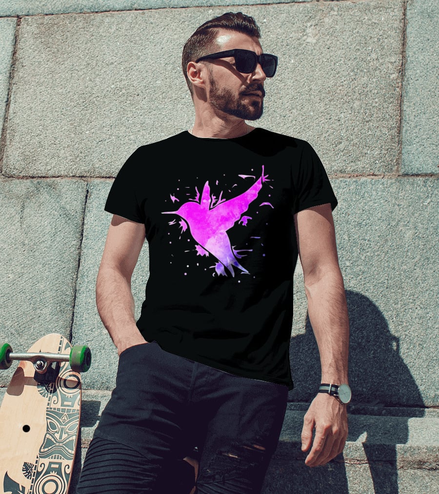 Hummingbird Watercolor Bird Ing In Flight Abstract T-Shirt