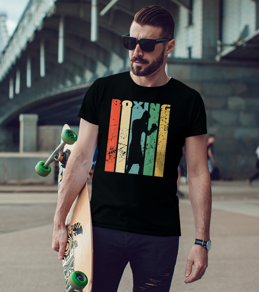 Boxing Vintage Distressed Silhouette Retro Stripes T-Shirt