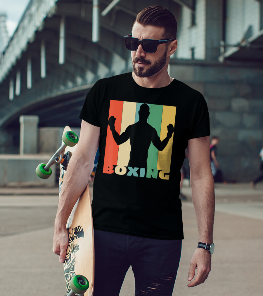 Boxing Silhouette Vintage Stripes For Boxer T-Shirt