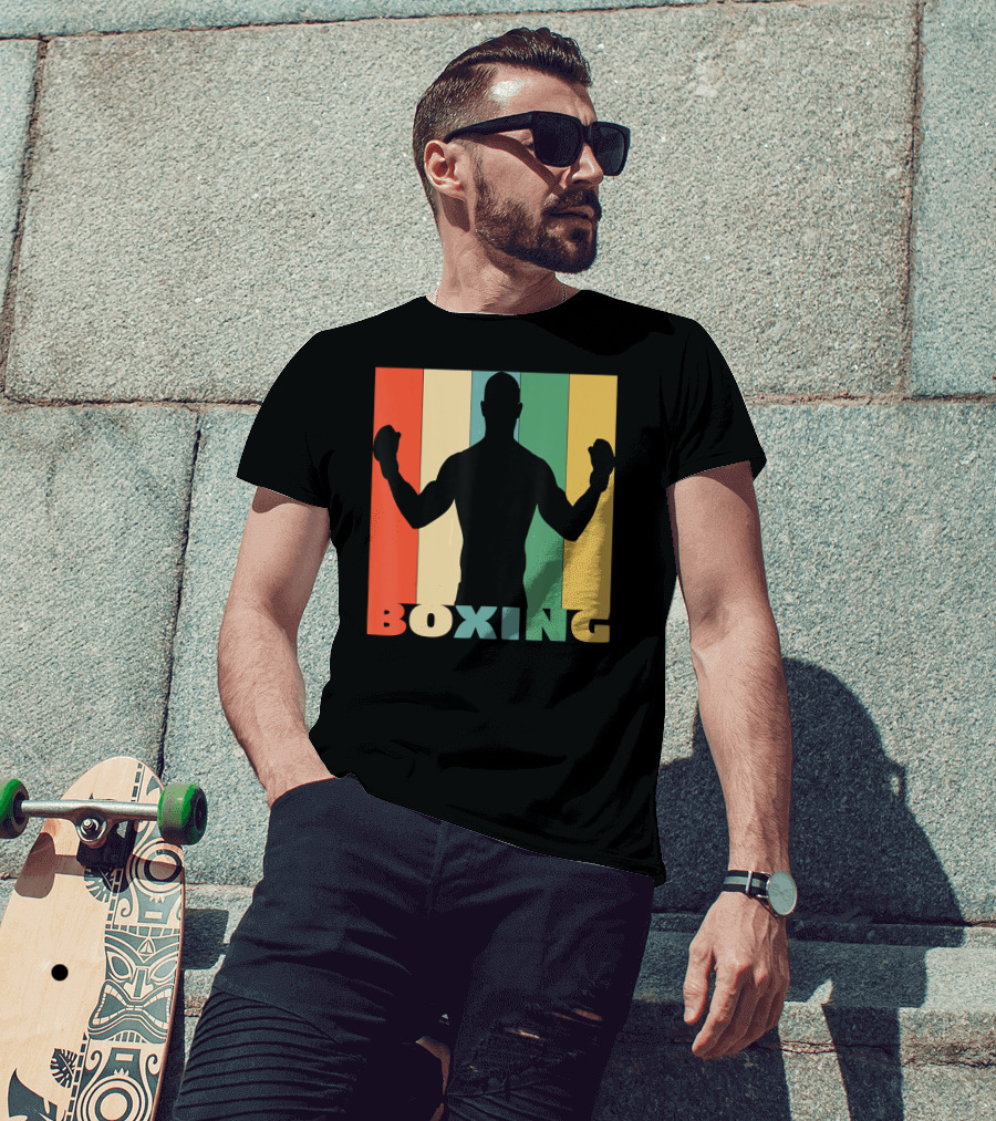 Boxing Silhouette Vintage Stripes For Boxer T-Shirt