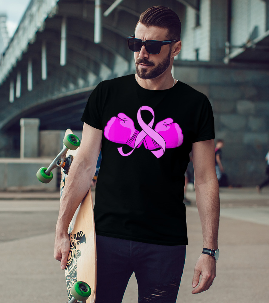 Breast Cancer Awareness Pink Ribbon Boxing Glove Fighter T-Shirt