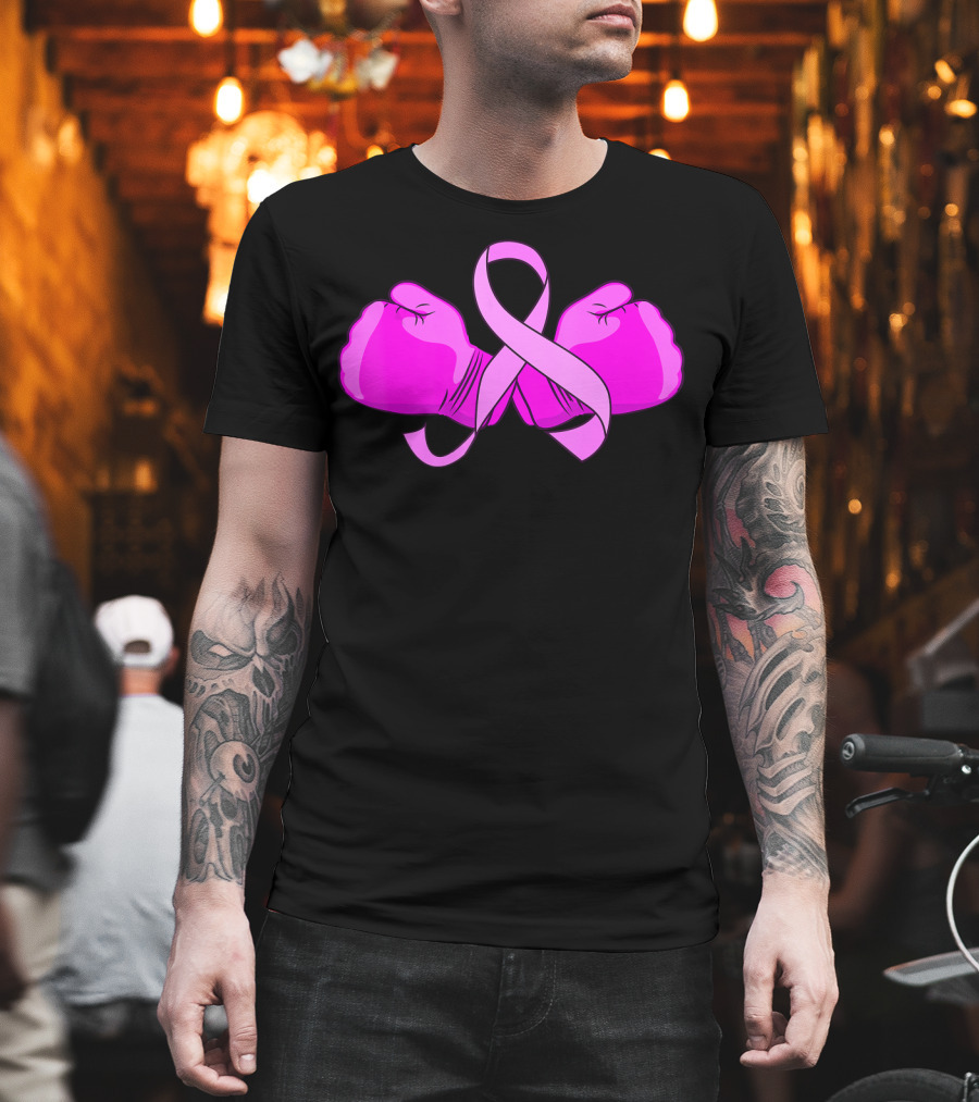 Breast Cancer Awareness Pink Ribbon Boxing Glove Fighter T-Shirt