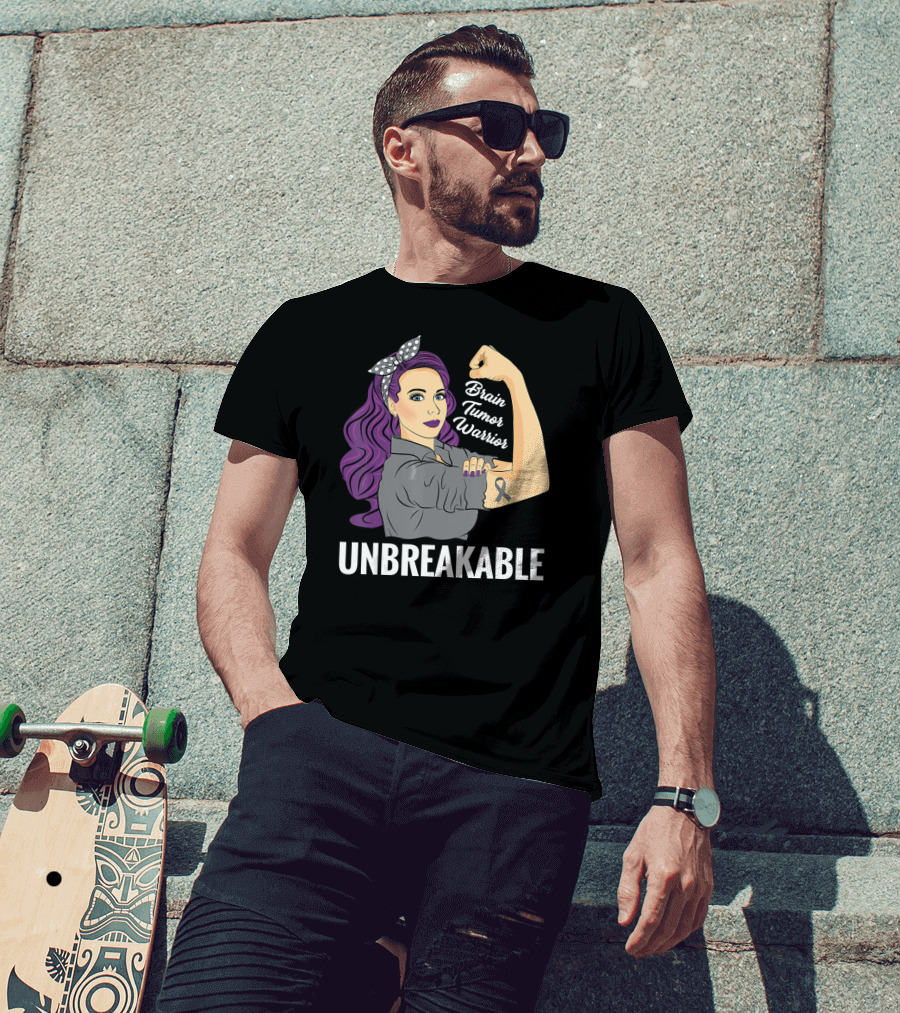 Brain Tumor Warrior Unbreakable Vintage Rosie The Riveter T-Shirt