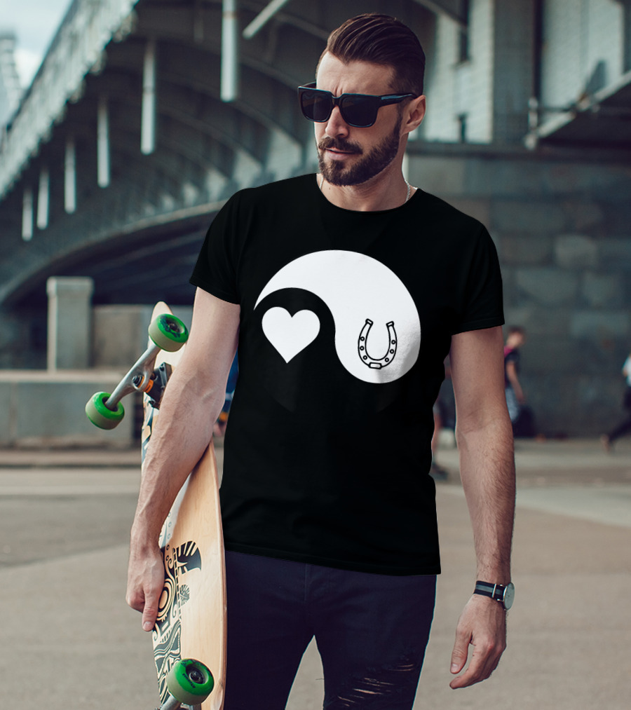 Yin Yang Heart Horseshoe Buddhism Equestrian Rider Equine T-Shirt