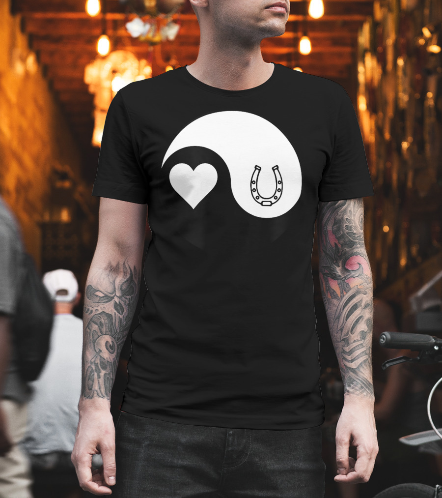 Yin Yang Heart Horseshoe Buddhism Equestrian Rider Equine T-Shirt