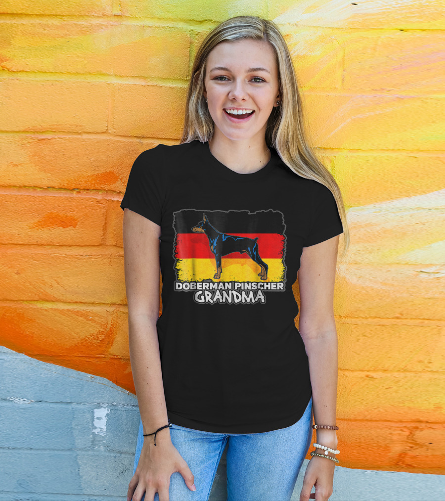 Doberman Pinscher Grandma With German Flag Background T-Shirt