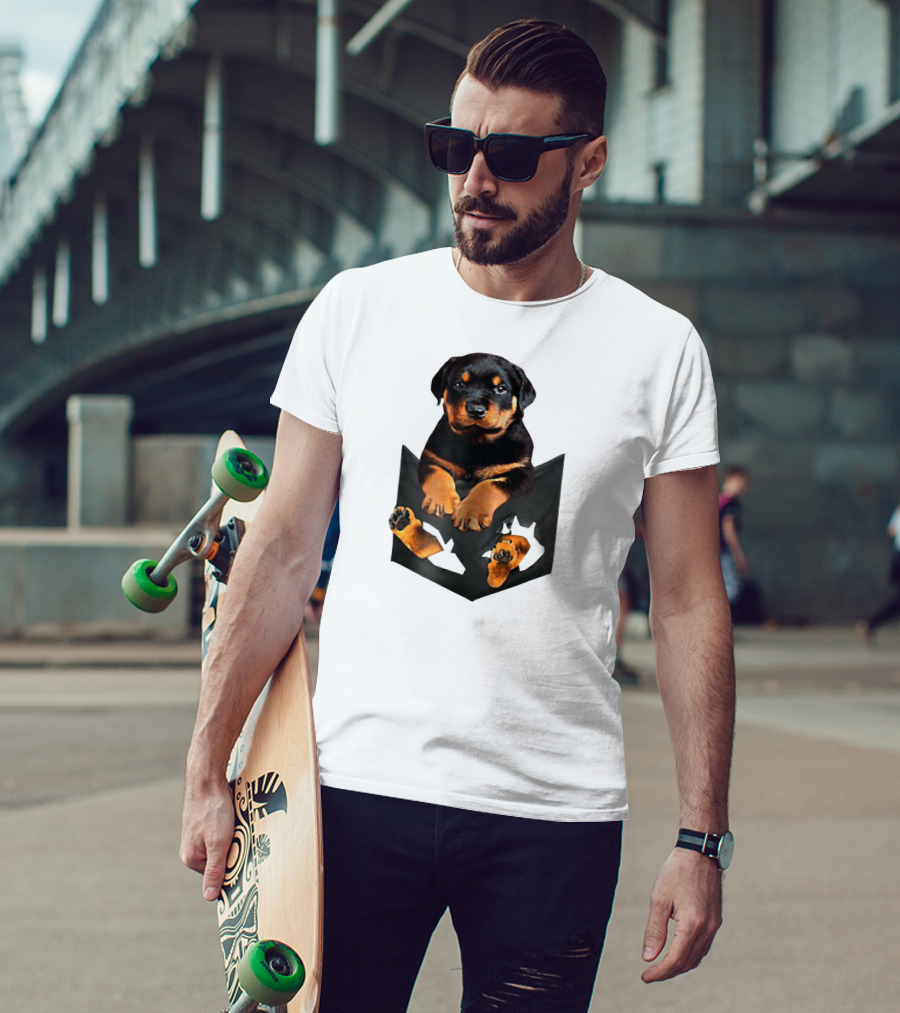 Rottweiler Puppy In Pocket T-Shirt