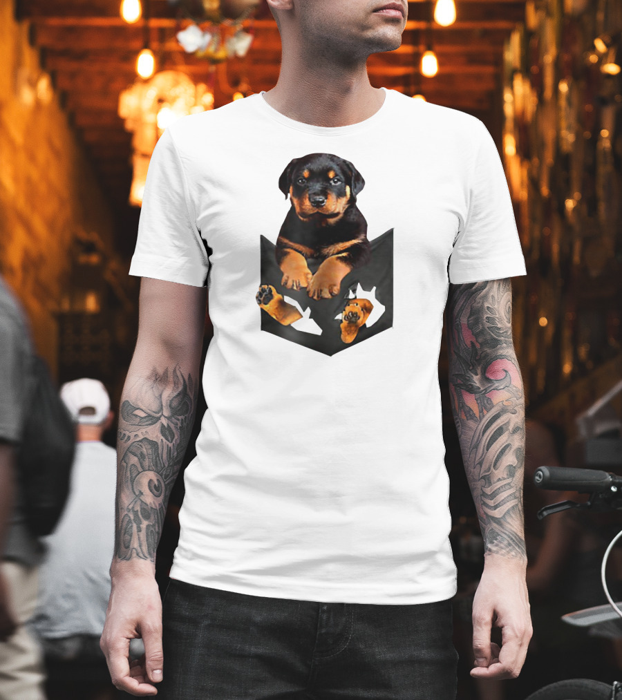 Rottweiler Puppy in Pocket T-Shirt
