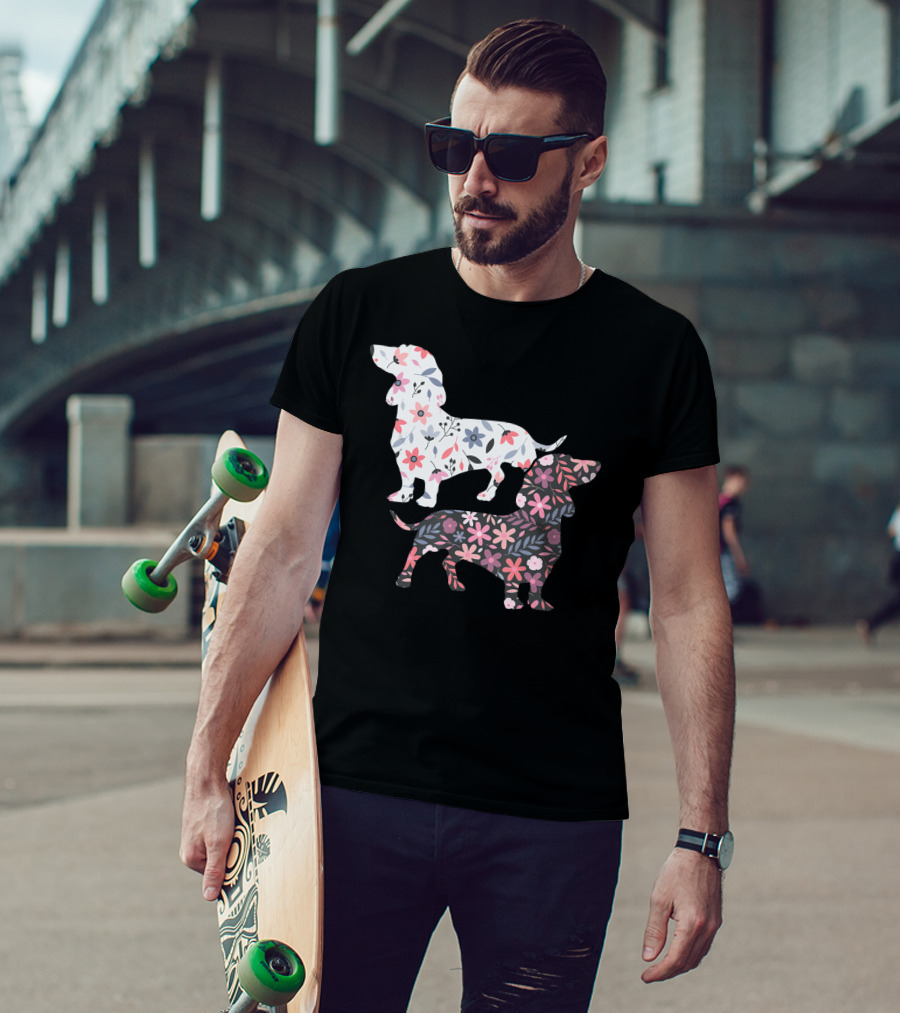 Dog Owner Idea Dogs Pet Animals Dachshund Floral T-Shirt