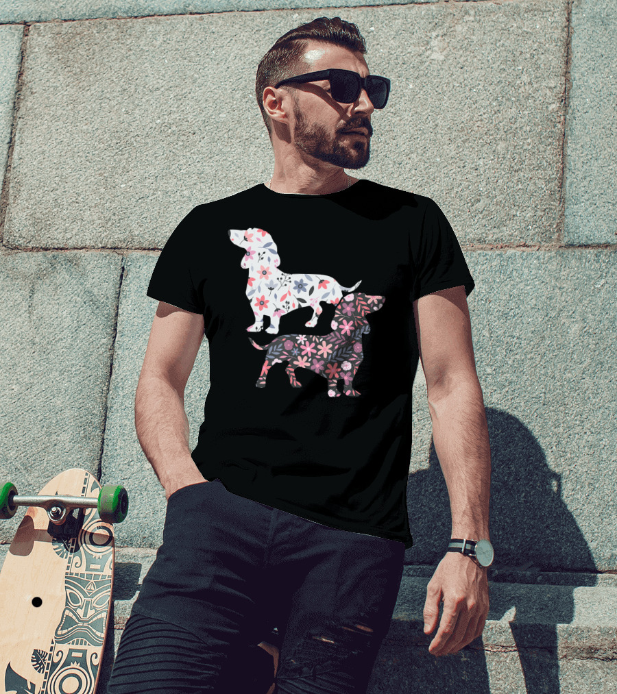 Dog Owner Idea Dogs Pet Animals Dachshund Floral T-Shirt