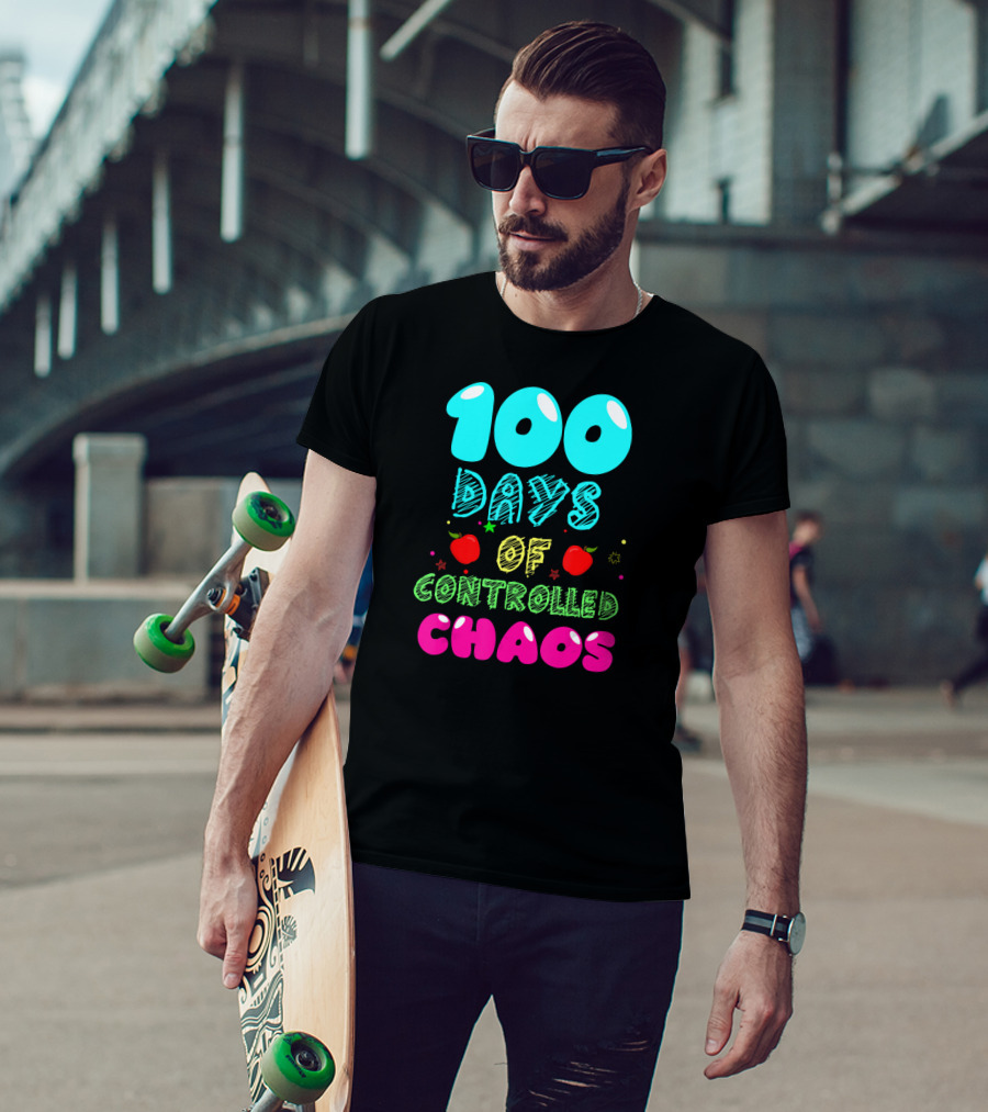 100 Days Of Controlled Chaos Apples Stars Colorful T-Shirt