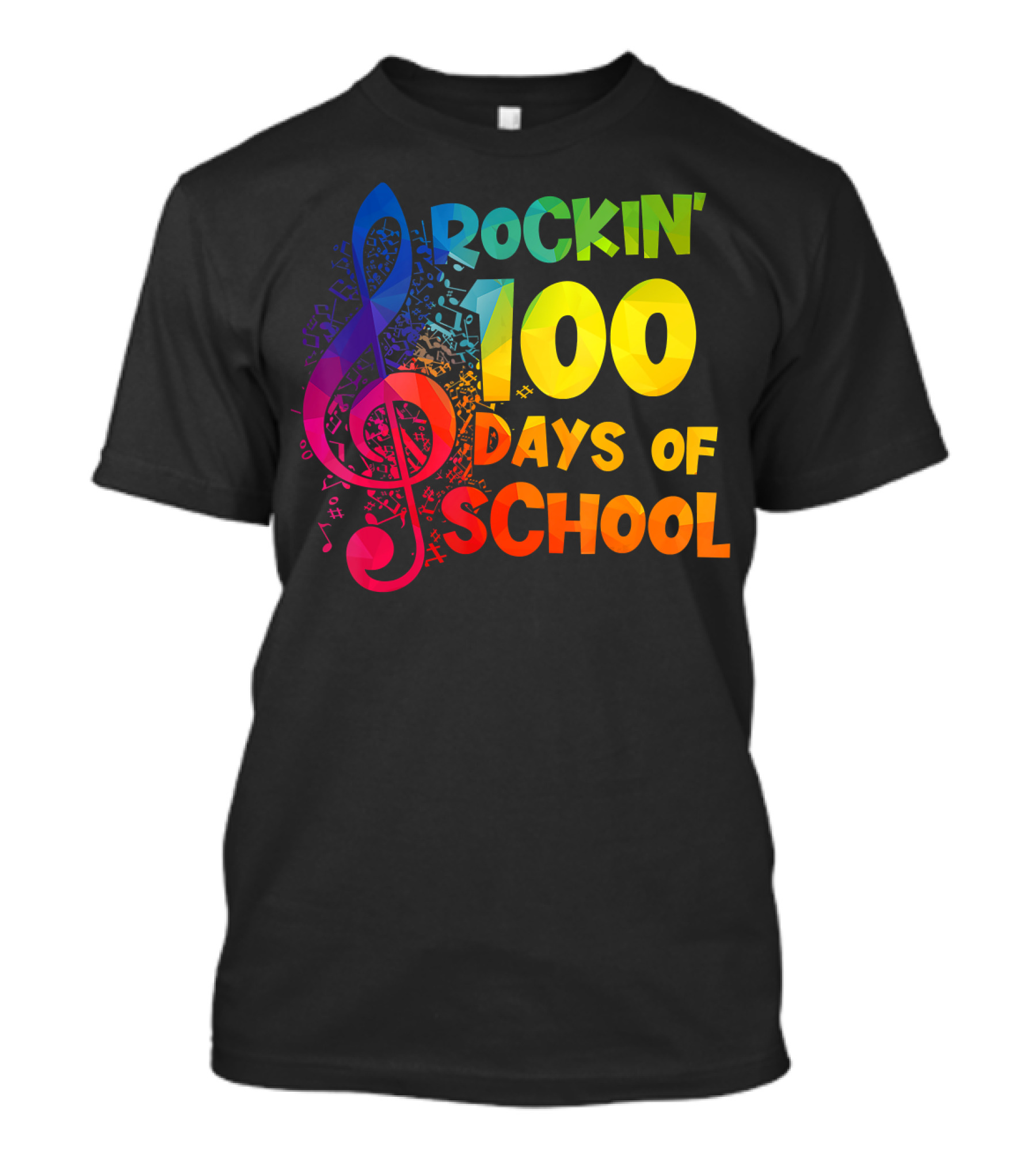 Rockin' 100 Days Of School Music Notes Treble Clef T-Shirt