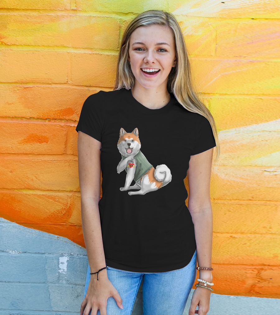 Akita Inu I Love Mom Tattoo Dog With Heart Tattoo Wearing Vest T-Shirt
