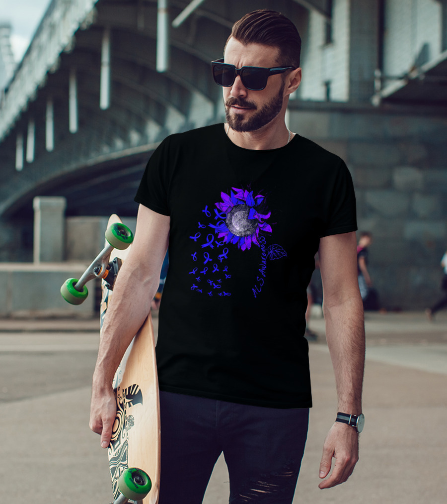 ALS Awareness Blue Sunflower With Ribbons T-Shirt