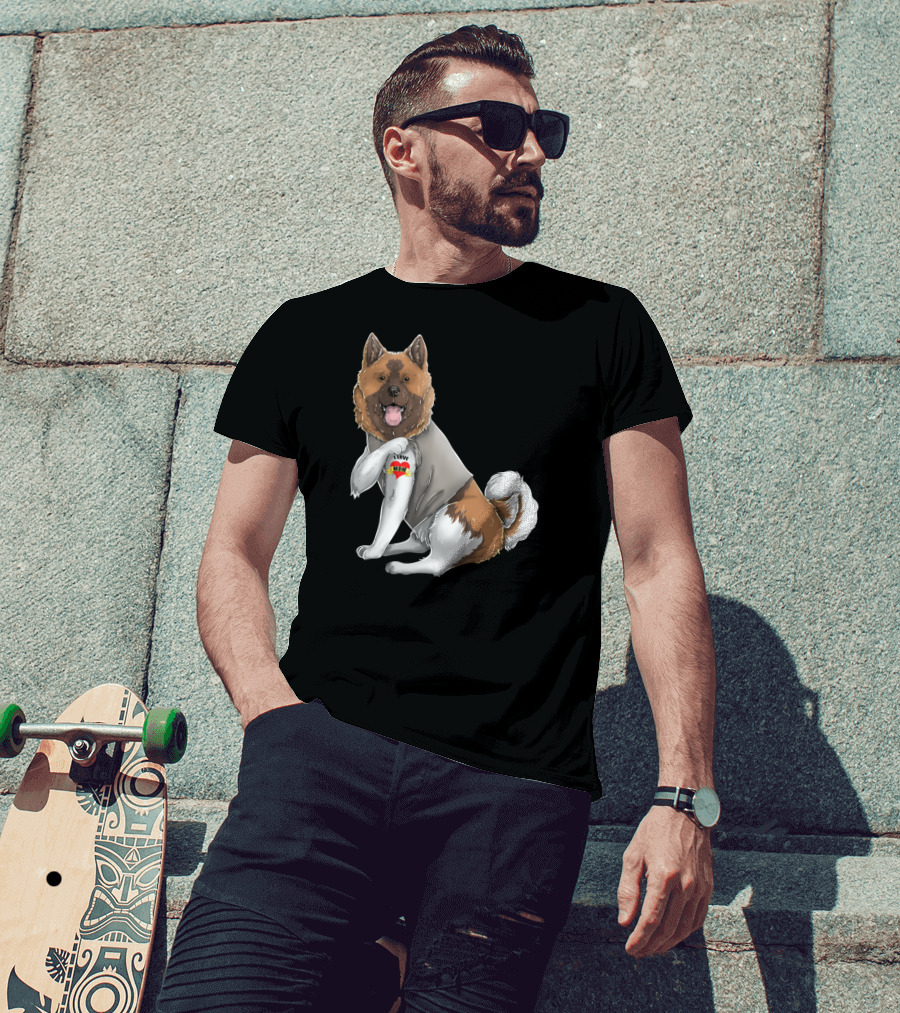 American Akita I Love Mom Tattoo Heart T-Shirt