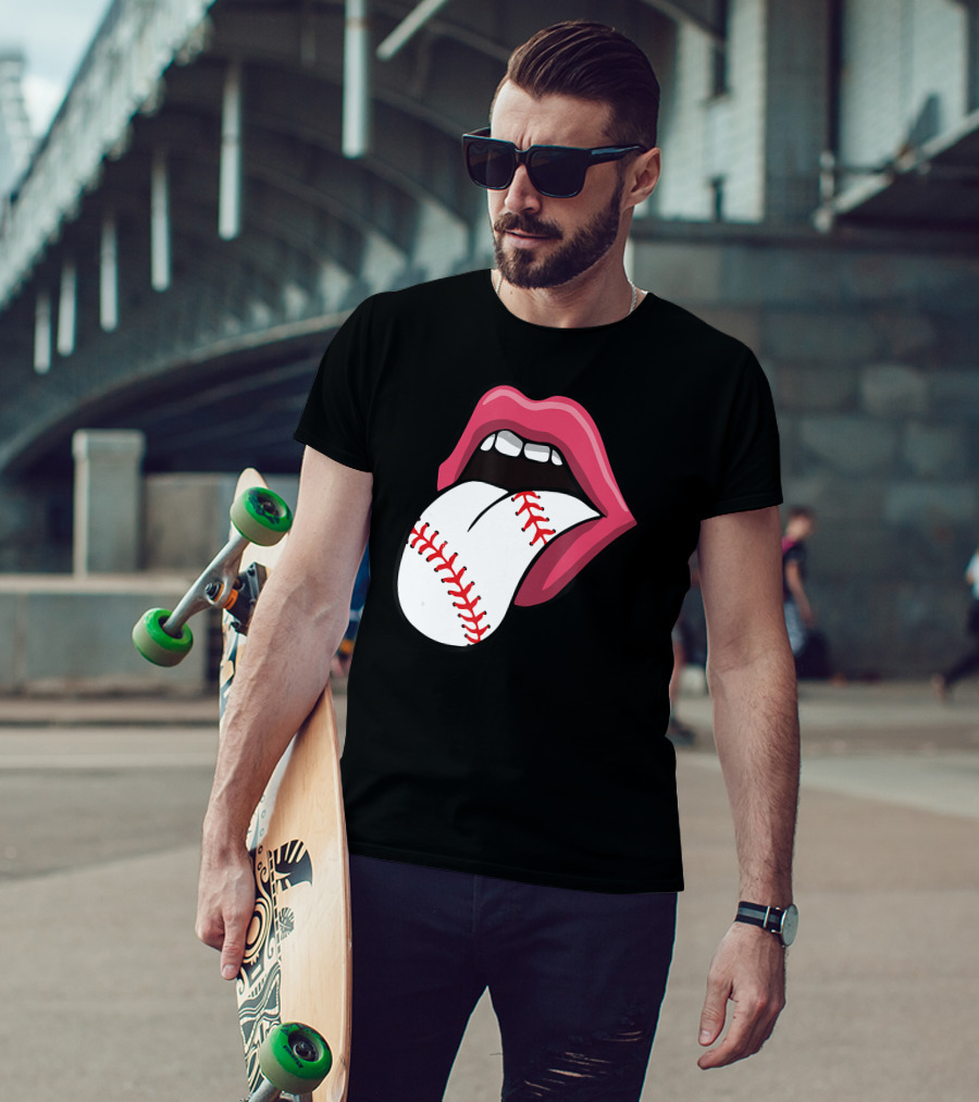 Red Lips Baseball Tongue Kiss T-Shirt