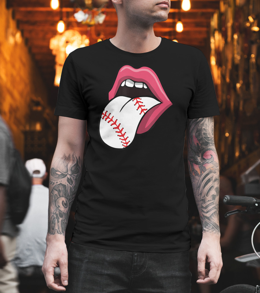 Red Lips Baseball Tongue Kiss T-Shirt