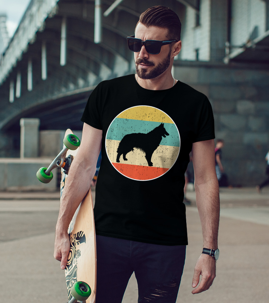 Belgian Tervuren Dog Vintage Silhouette Retro Stripes T-Shirt